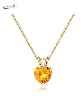 SMILEST 925 Sterling Silver Heart Citrine Birthstone Pendant Necklace